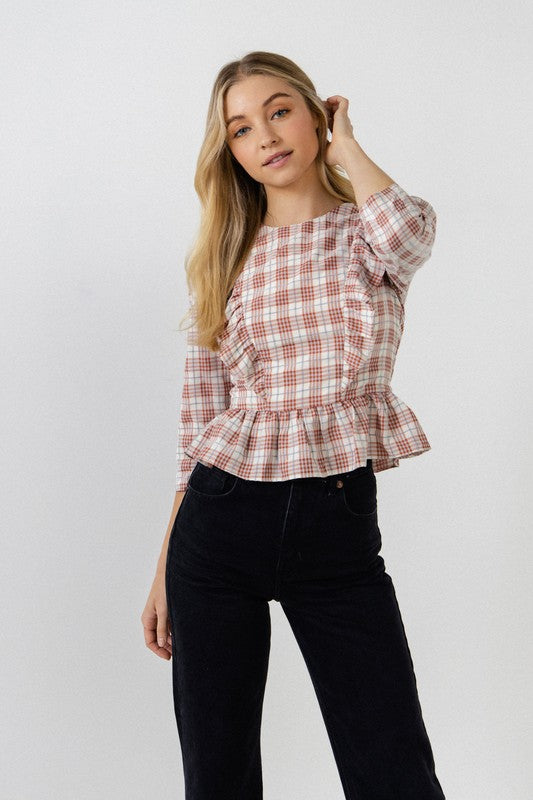 Checked Peplum Top | Hen Scratch & Co.