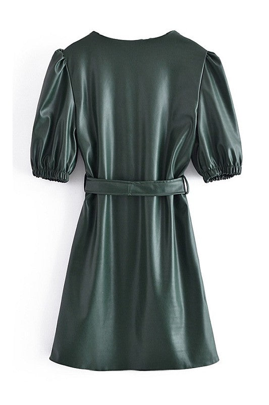 Grady Pleather Dress - Dark Green